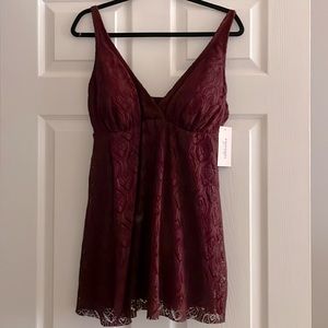 New! Crochet Side Slit V-Neck Swim dress, Plum, Swimsuits for All Size 16